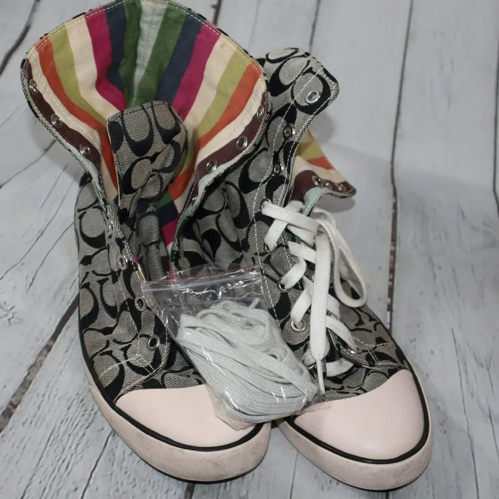Coach Bonney Gray/Black and Striped High Top Sneakers Women's Size 9.5 - Picture 7 of 8